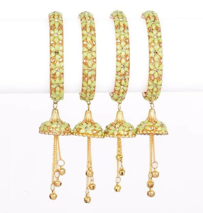 Lime Color Wedding Festive Latkan Bangles Set