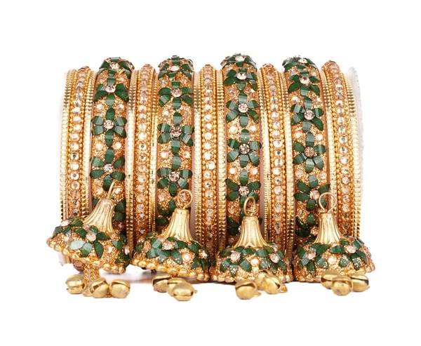 Glamorous Metal Wedding Bangles Set With Stunning Jhoomer Latkan