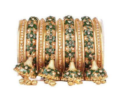 Glamorous Metal Wedding Bangles Set With Stunning Jhoomer Latkan