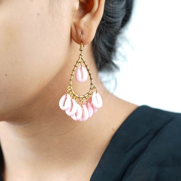 Gold-Plated Handcrafted Pink Color Earrings for Women 02