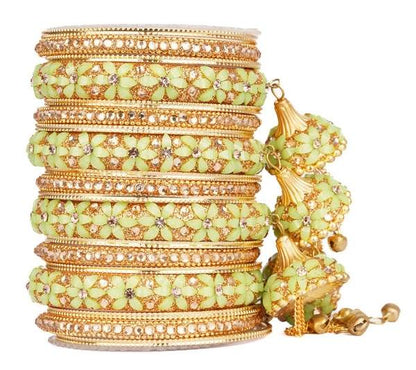 Exquisite Metal Wedding Bangles Set with Beautiful Jhoomer Latkan 02