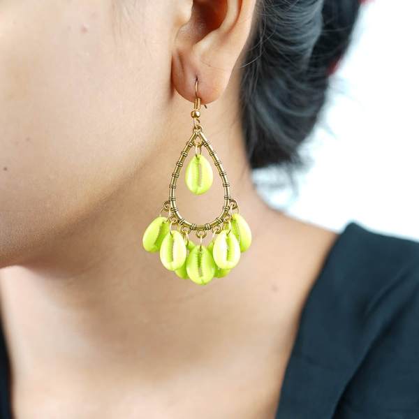 Gold-Plated Handcrafted Lime Color Earrings for Women 02