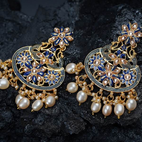 Blue Color Antique Kundan Earrings 02