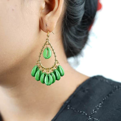 Gold-Plated Handcrafted Green Color Earrings for Women 02