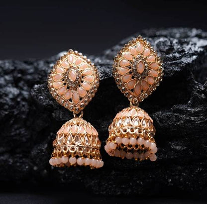 Gold-Plated Rose Dome Shaped Kundan Studded Jhumka