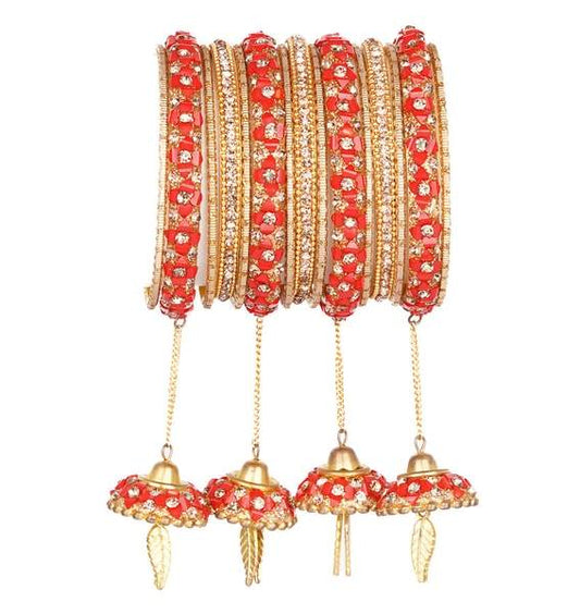 Metal Alloy Red & Gold Latkan Bangle Set for Women