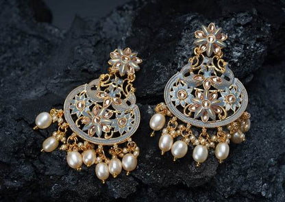 Grey Color Antique Kundan Earrings 02