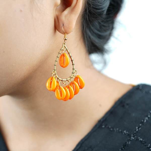 Gold-Plated Handcrafted Orange Color Earrings for Women 02