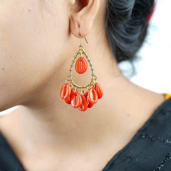 Gold-Plated Handcrafted Red Color Earrings for Women 02