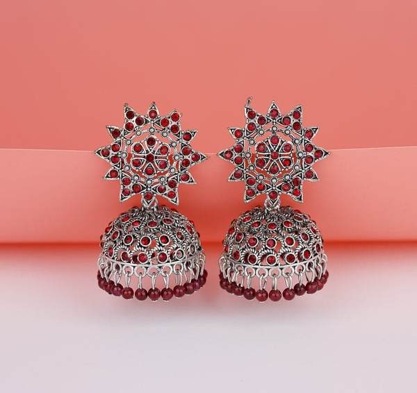 Maroon Color Handcrafted Antique Oxidized Earrings