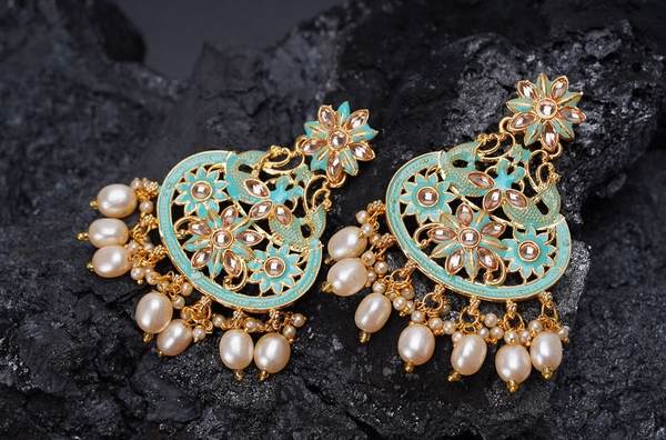 Surf Color Antique Kundan Earrings 02