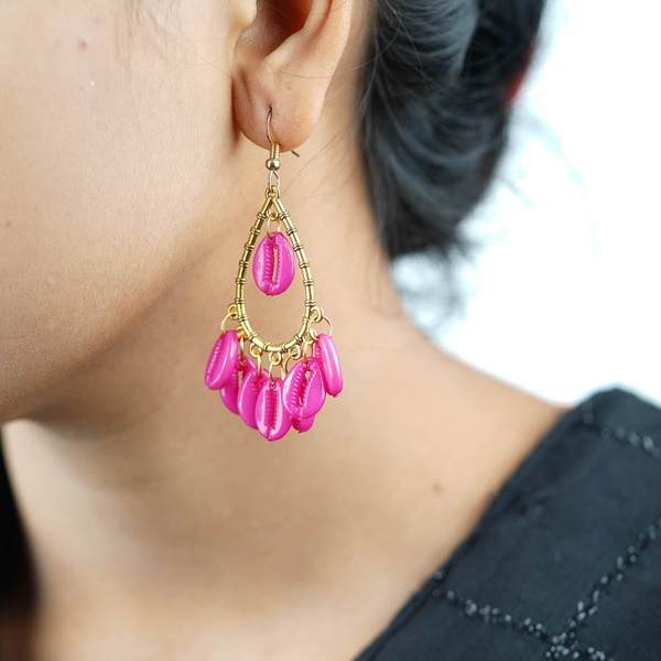 Gold-Plated Handcrafted Rani Color Earrings for Women 02