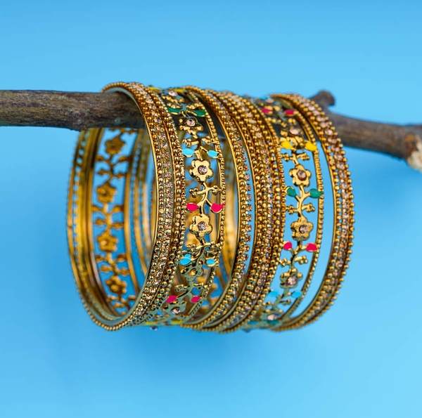 Antique Metal Bangle Oxidised Gold Plated for Women & Girls 04