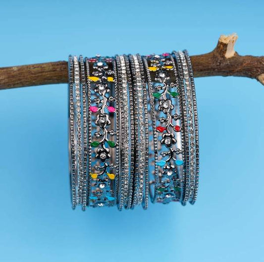 Elegant Oxidised Gold Plated Antique Metal Bangles for Women & Girls