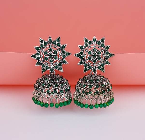 Green Color Handcrafted Antique Oxidized Earrings