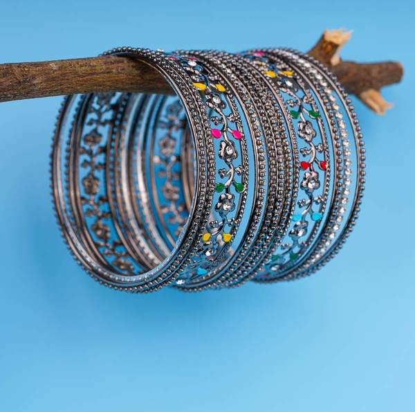 Elegant Oxidised Gold Plated Antique Metal Bangles for Women & Girls 04