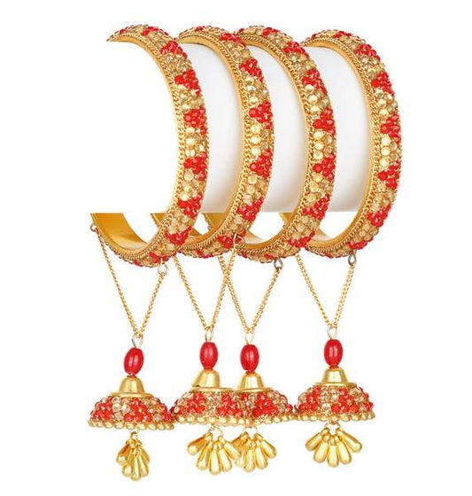 Wedding Ladies Red Color Latkan Bangle Set