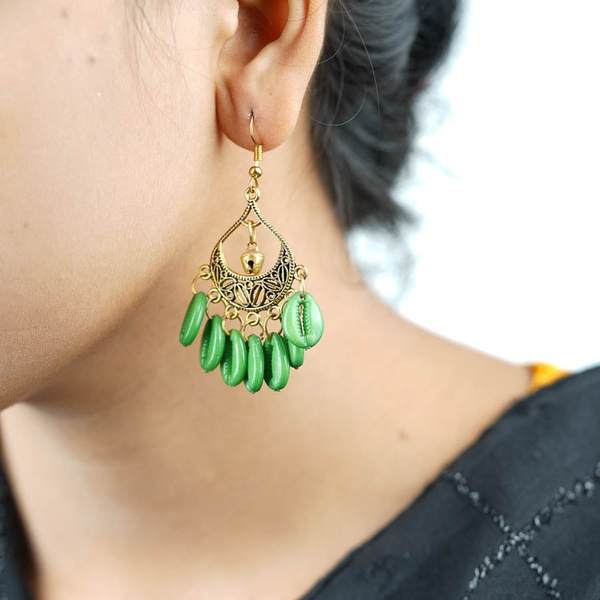 Golden and Green Color Graceful Fashion Earrings 02