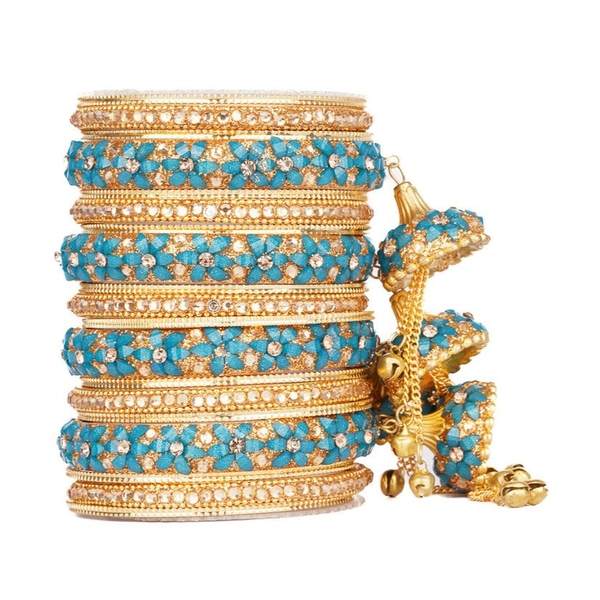 Surf Color Wedding Bangles Set with Jhoomer Latkan