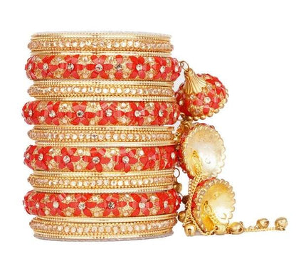 Red Color Wedding Bangles Set with Jhoomer Latkan 03