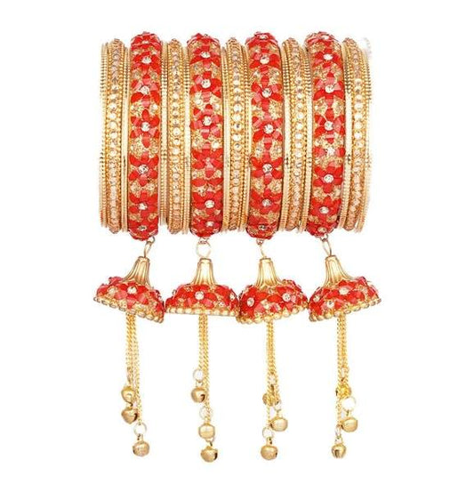 Red Color Wedding Bangles Set with Jhoomer Latkan