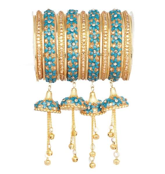 Surf Color Wedding Bangles Set with Jhoomer Latkan 02