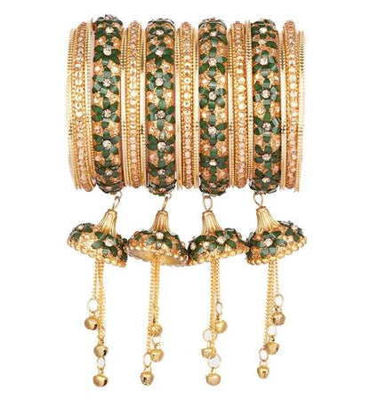 Glamorous Metal Wedding Bangles Set With Stunning Jhoomer Latkan 02