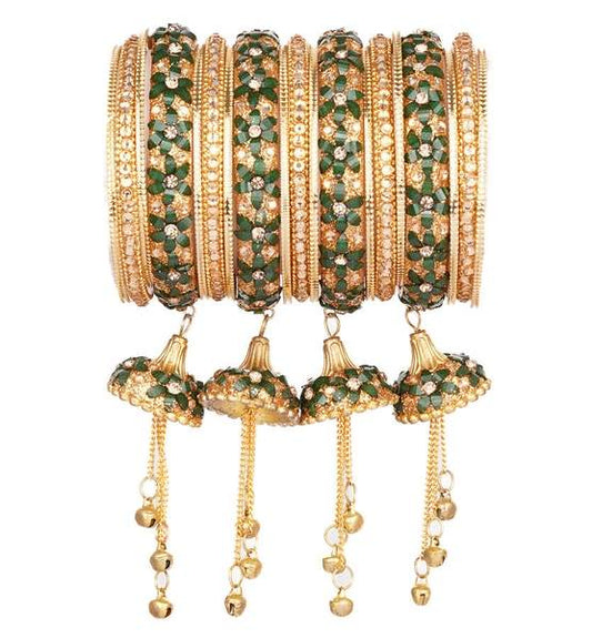 Glamorous Metal Wedding Bangles Set With Stunning Jhoomer Latkan 02