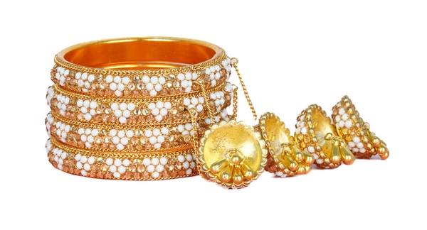 Wedding Ladies White Color Latkan Bangle Set 03