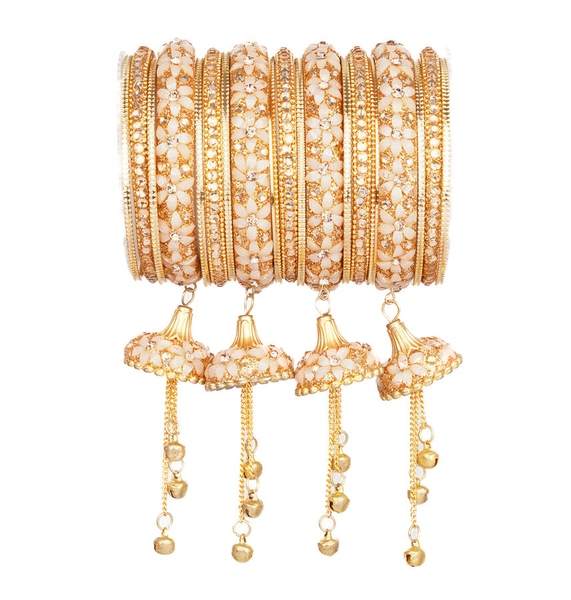 Elegant Metal Wedding Bangles Set With Stunning Jhoomer Latkan