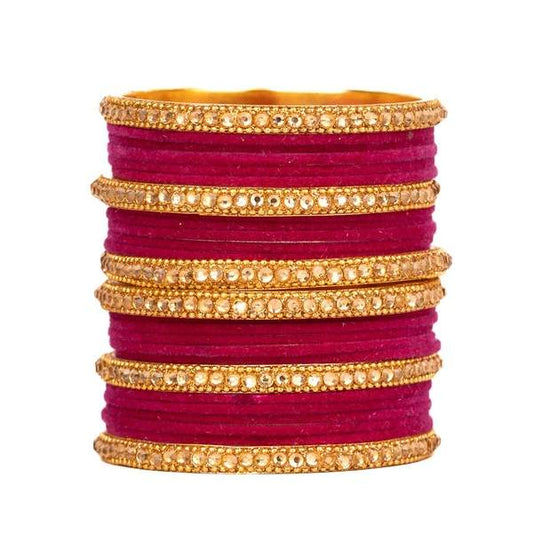 Designer Metal Bangles with Zircon and Velvet for Women and Girls