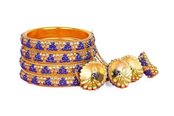 Wedding Ladies Blue Color Latkan Bangle Set 03