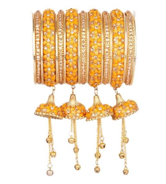 Yellow Color Wedding Bangles Set with Jhoomer Latkan 02