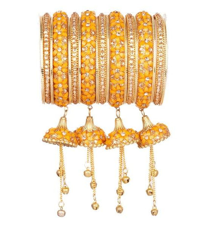 Yellow Color Wedding Bangles Set with Jhoomer Latkan 02