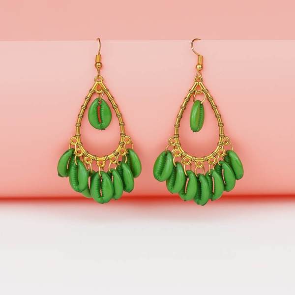 Gold-Plated Handcrafted Green Color Earrings for Women