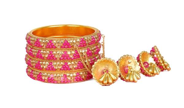 Wedding Ladies Rani Color Latkan Bangle Set 03