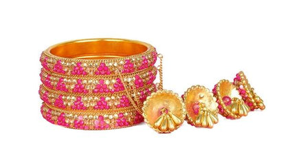 Wedding Ladies Rani Color Latkan Bangle Set 03