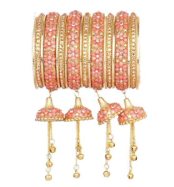 Pink Color Wedding Bangles Set with Jhoomer Latkan