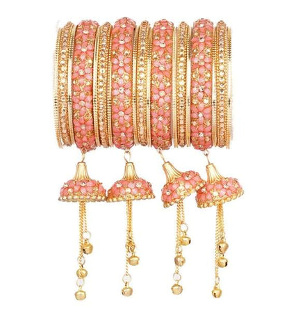 Pink Color Wedding Bangles Set with Jhoomer Latkan