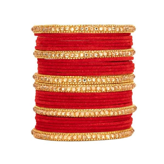 Shimmer & Softness Metal Bangles with Velvet and Zircon