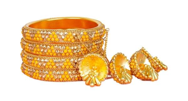 Wedding Ladies Yellow Color Latkan Bangle Set 03