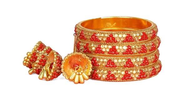 Wedding Ladies Red Color Latkan Bangle Set 03