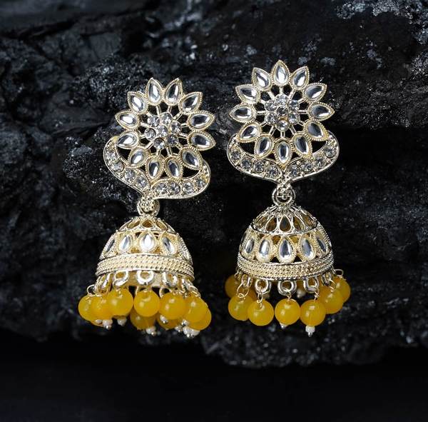 Jhumka Earrings for Party Wear Stone Jhumki Yellow Color