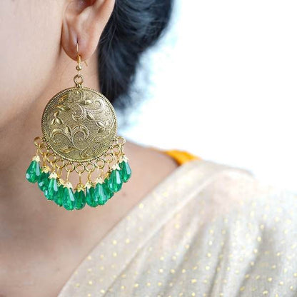 Alloy Green Color Big Antiqe Gold-Plated Chandbali Earring Set 02