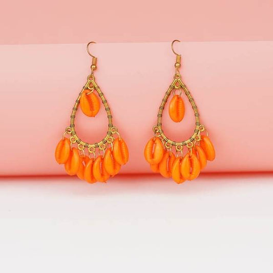 Gold-Plated Handcrafted Orange Color Earrings for Women