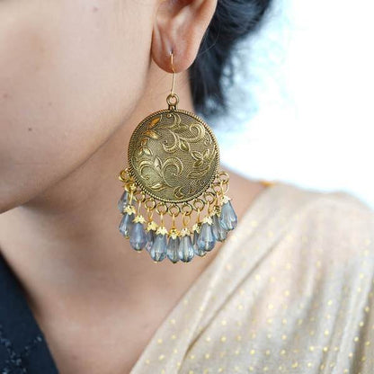 Alloy Grey Color Big Antiqe Gold-Plated Chandbali Earring Set 02