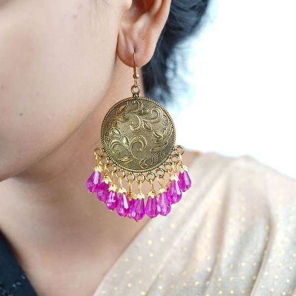 Alloy Rani Color Big Antiqe Gold-Plated Chandbali Earring Set 02