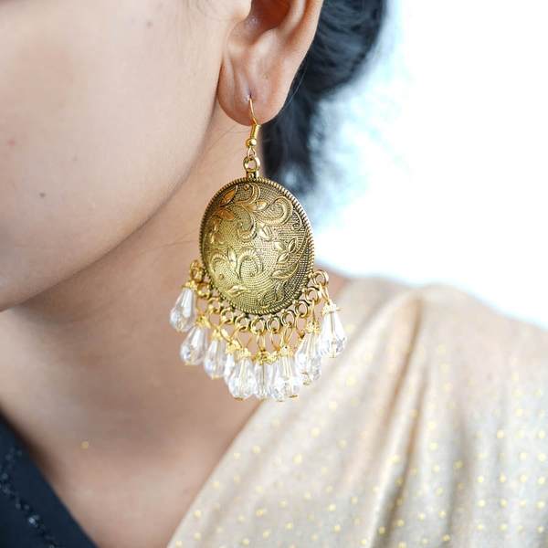 Alloy White Color Big Antiqe Gold-Plated Chandbali Earring Set 02