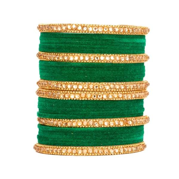 Stylish Velvet Bangles Set Adorned with Metal and Zircon Stones for Women