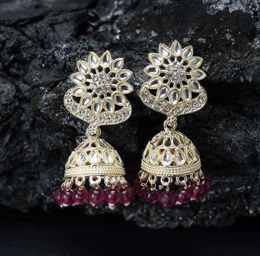 Jhumka Earrings for Party Wear Stone Jhumki Maroon Color